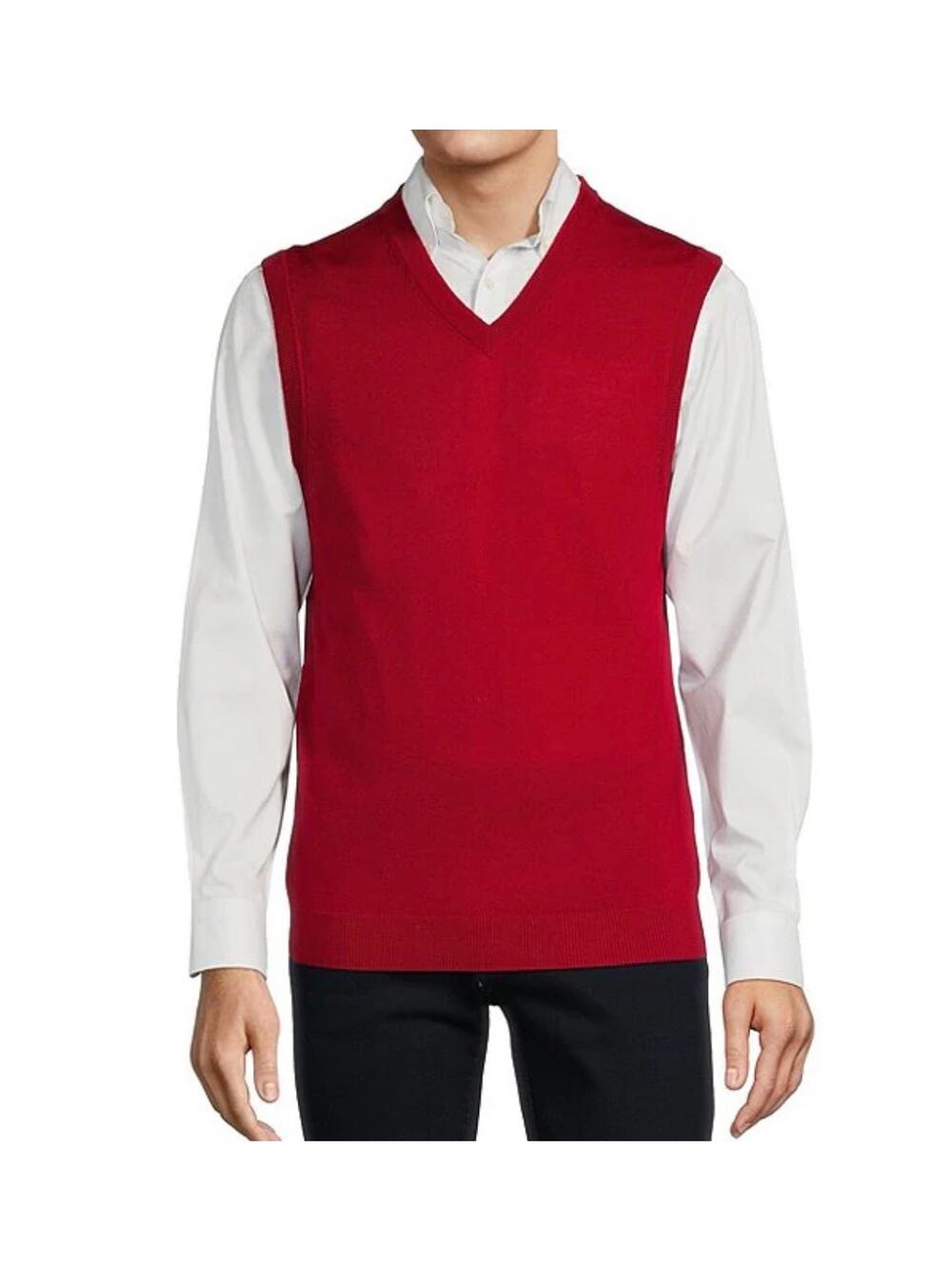Hart Schaffner Marx Merino Wool Sweater Vest Red V Neck Big Tall Sz 2XB Preppy